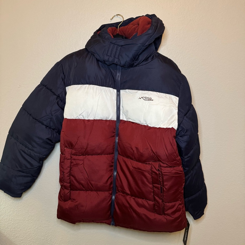 NWT Minus Zero Boys Puffer Jacket—XL(18/20)—Blk/Wht/Red; Smoke-free